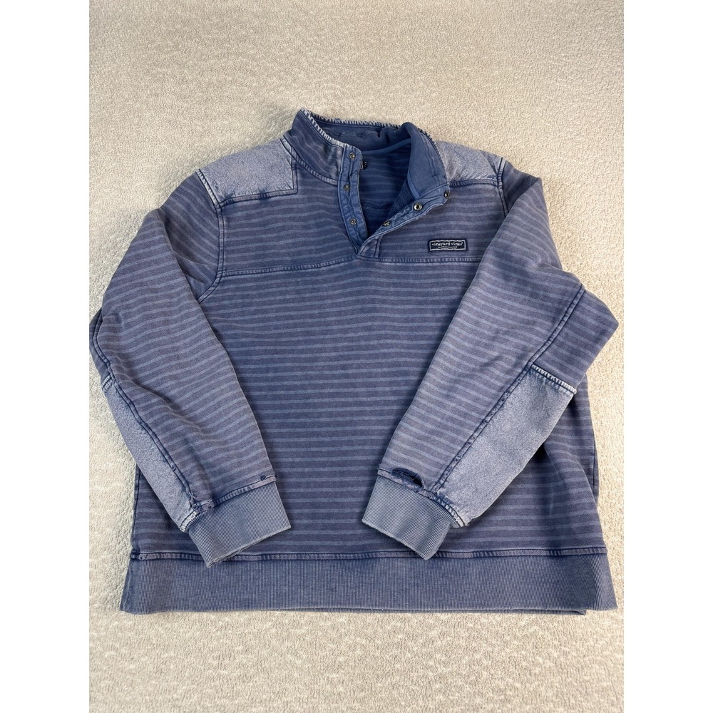 Vineyard Vines Sweatshirt Mens XL Blue Striped Shep Shirt Snap‎ Neck Pullover
